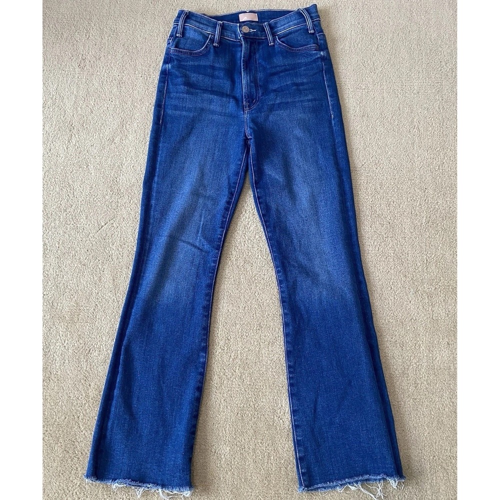 Mother Hustler Jeans Size 25 Flare Raw Hem High Rise Balls of Yarn Dark Wash